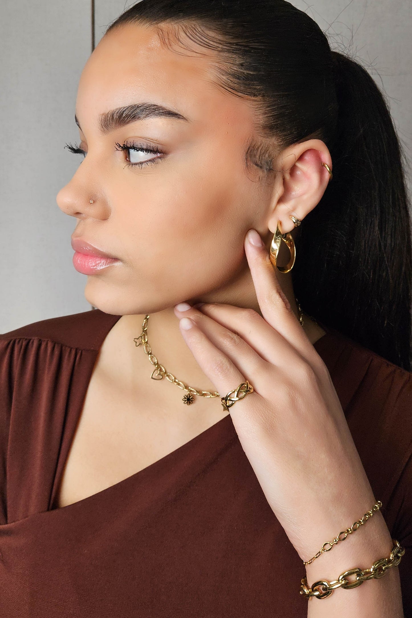 Edelstahl Ohrringe Ringe Twist gold