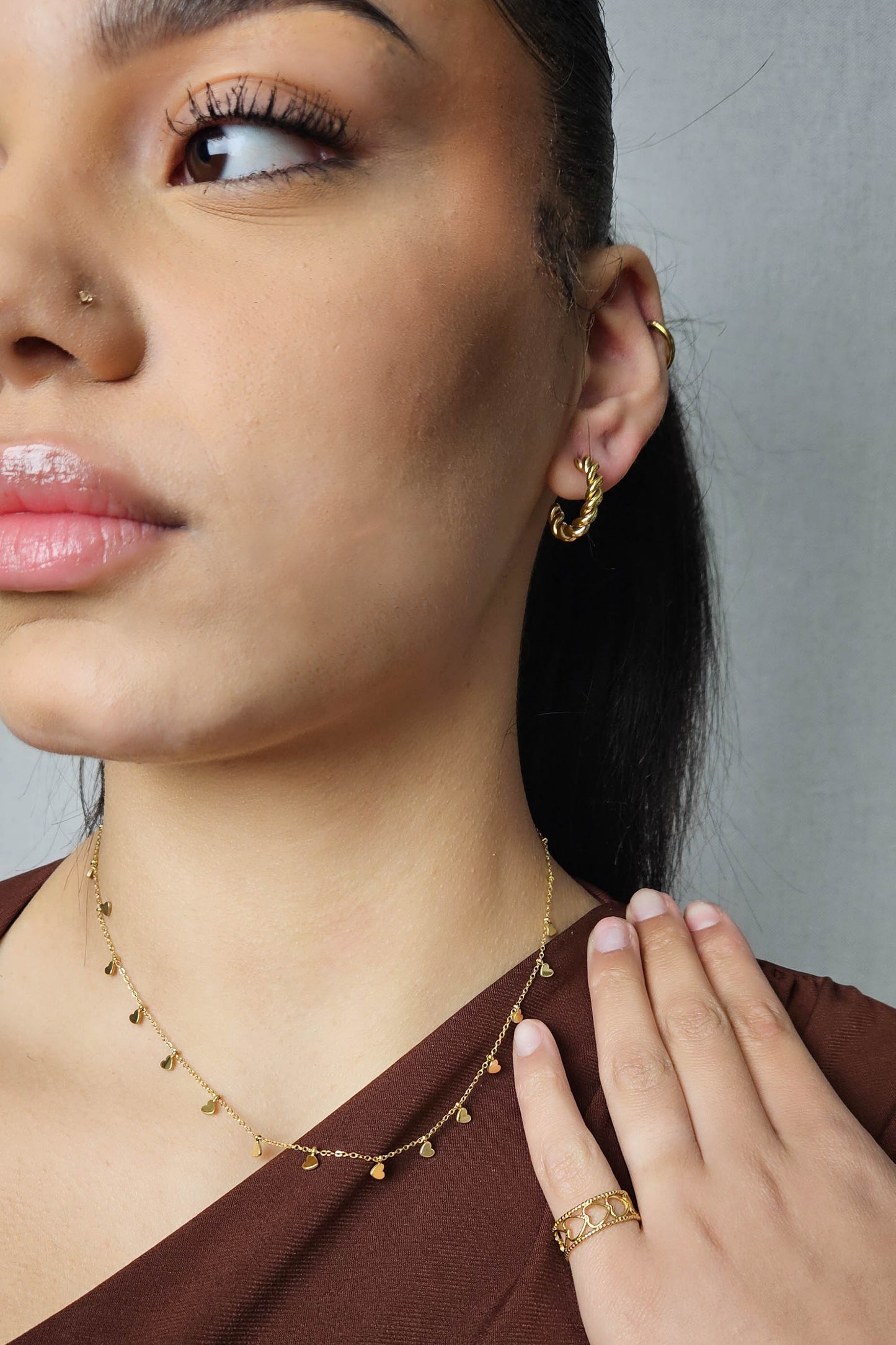 Edelstahlring Captured Hearts gold