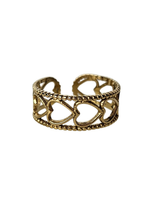 Edelstahlring Captured Hearts gold