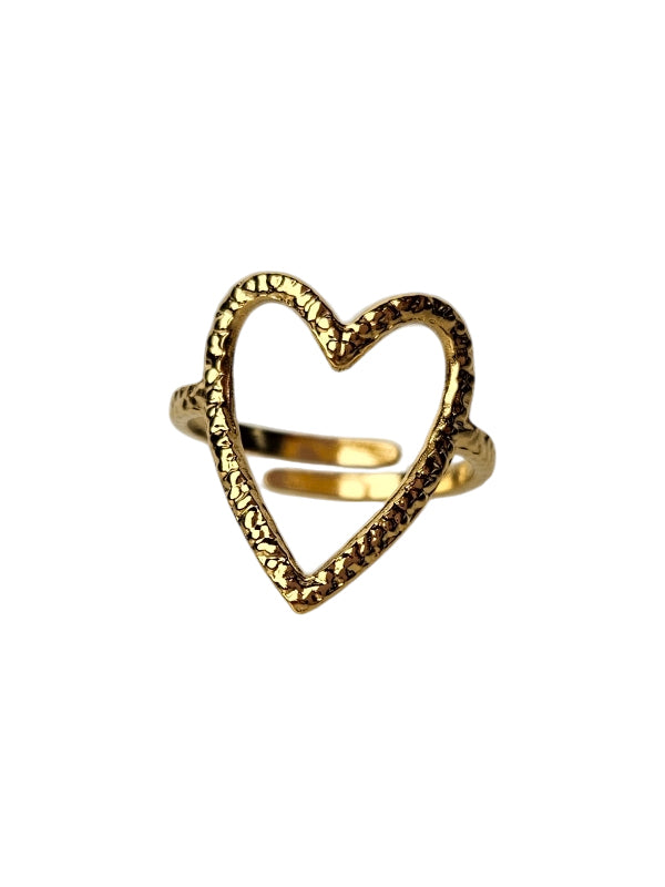 Edelstahlring Love gehämmert gold
