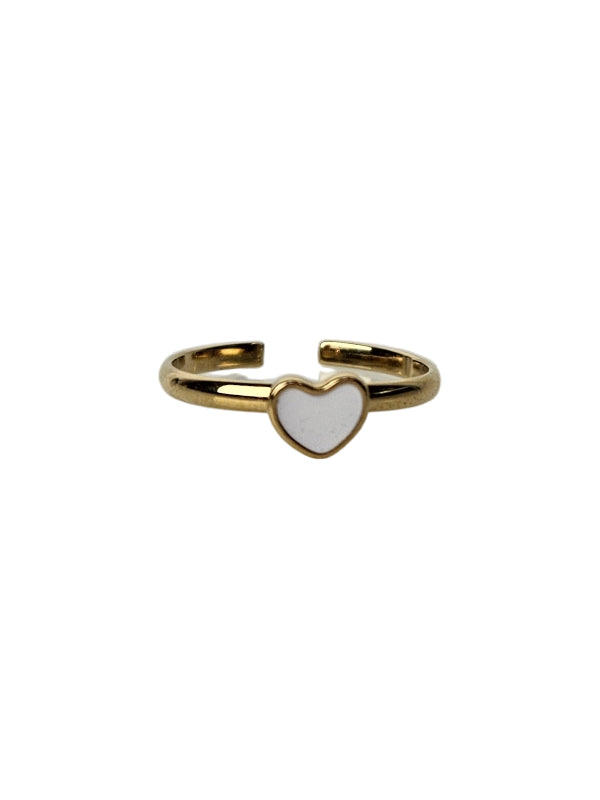 Edelstahlring Single weißes Herz gold