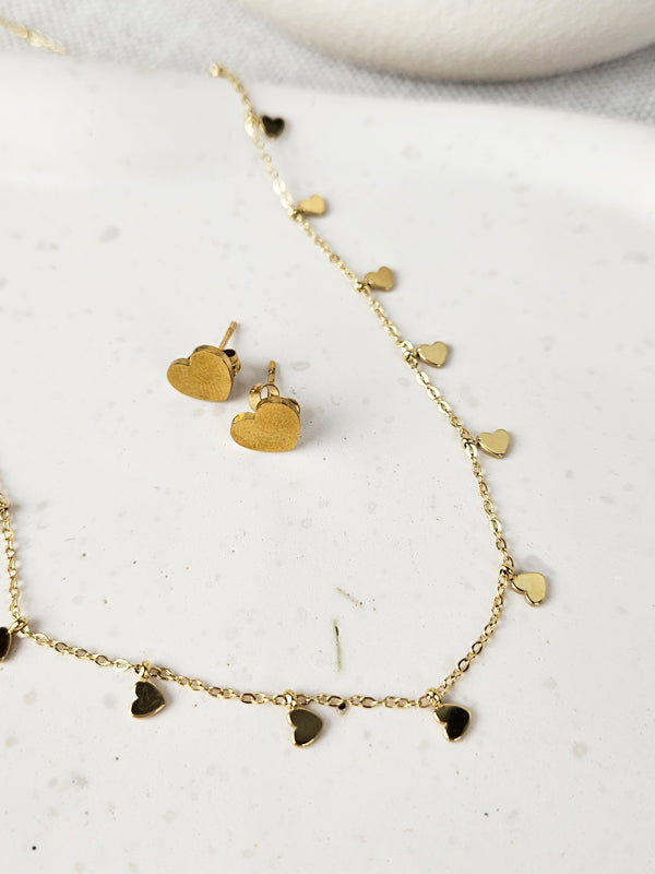 Edelstahlkette Multiherzen gold