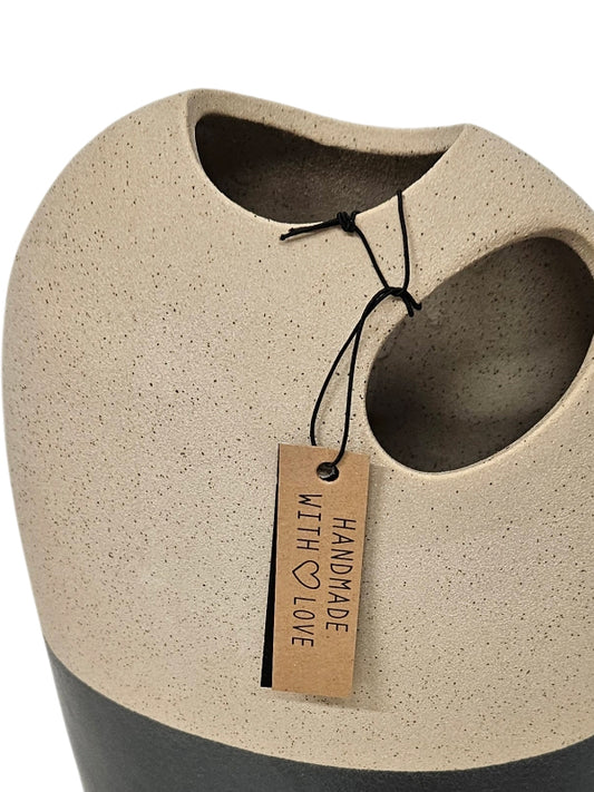 J-Line Hohe Keramikvase Beige/Schwarz Large