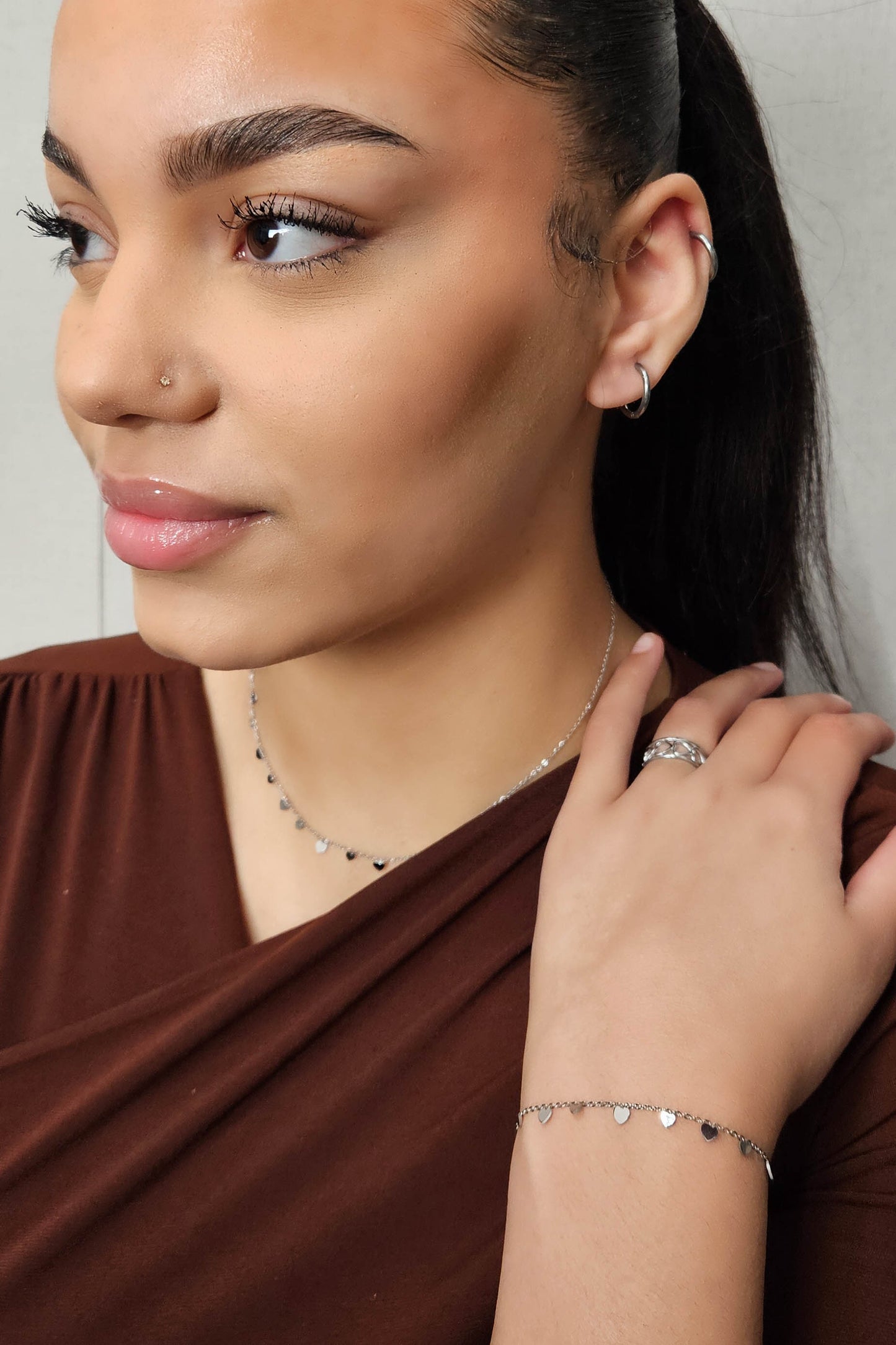 Edelstahlkette Multi Hearts silber