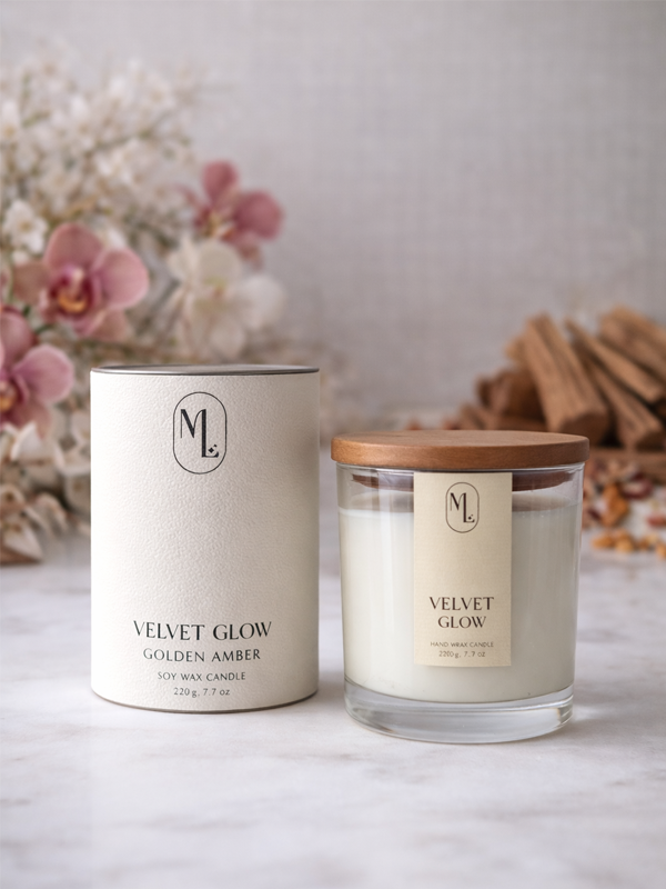 Luxuriöse Sojawachs Duftkerze – Velvet Glow | Golden Amber