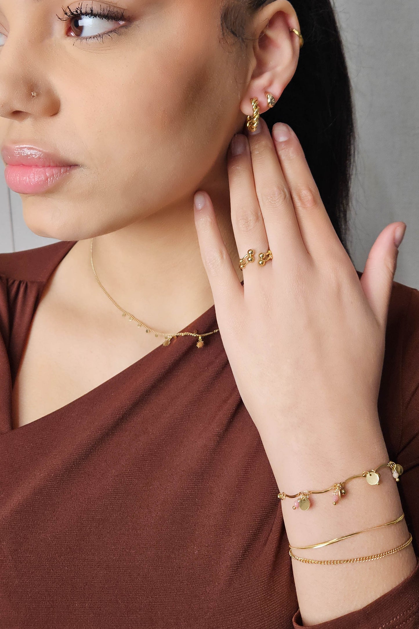 Edelstahlarmband Multi Coins süßes Roségold