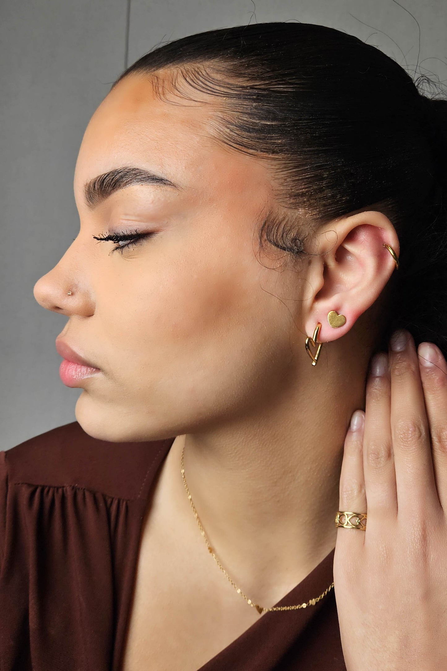 Edelstahl Ohrringe Herz Ringe Gold