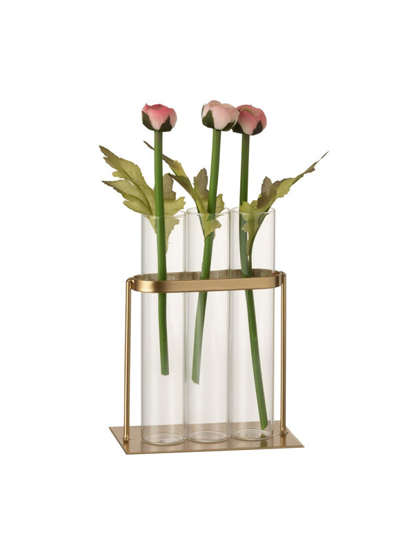 J-Line Vase 3 Tubes - Metall/Glas - gold - 11,00 cm hoch