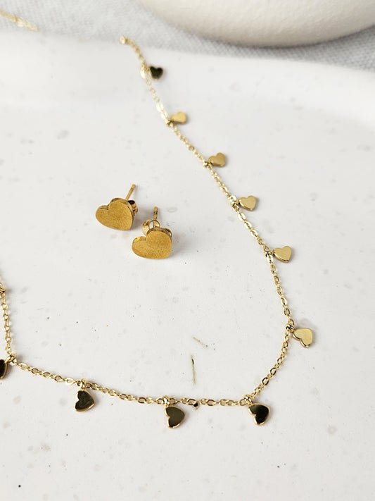 Edelstahlkette Multiherzen gold