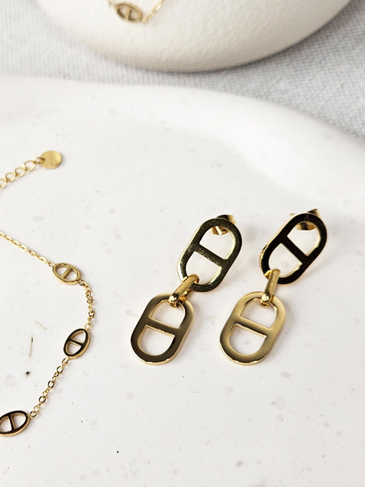 Edelstahl Ohrringe Oval Gold