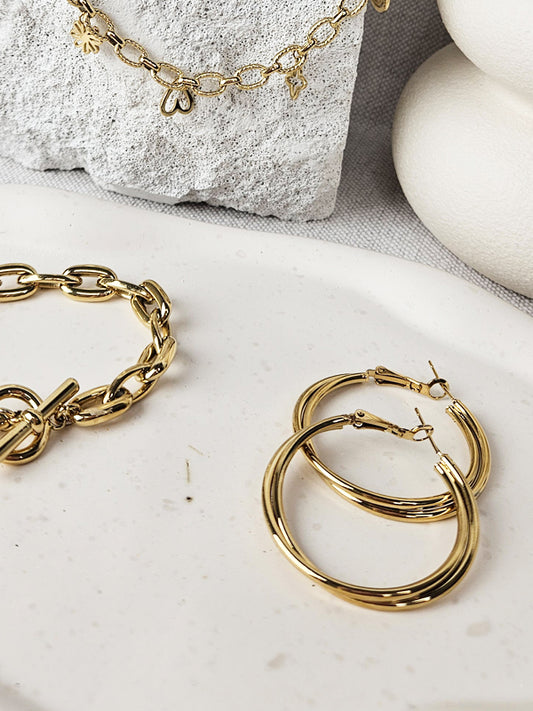 Edelstahl Ohrringe Ringe Doppelt gold