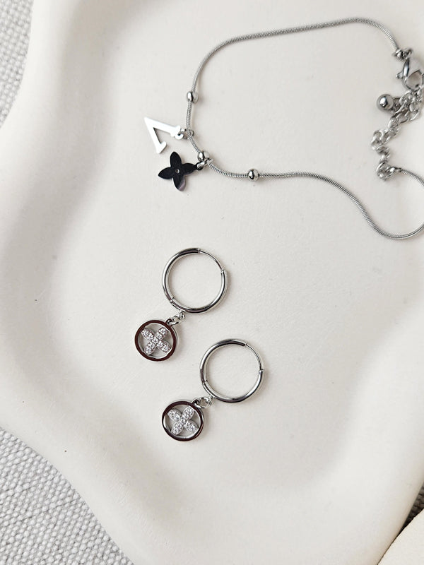 Edelstahl Ohrringe Blütensteine ​​Silber