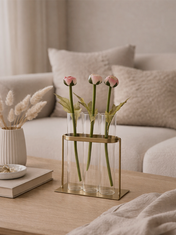 J-Line Vase 3 Tubes | gold & glass